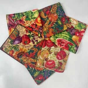 Autumn Cloth Napkins Mixed Harvest Fruit Vegetable Set of 6 Different Sizes